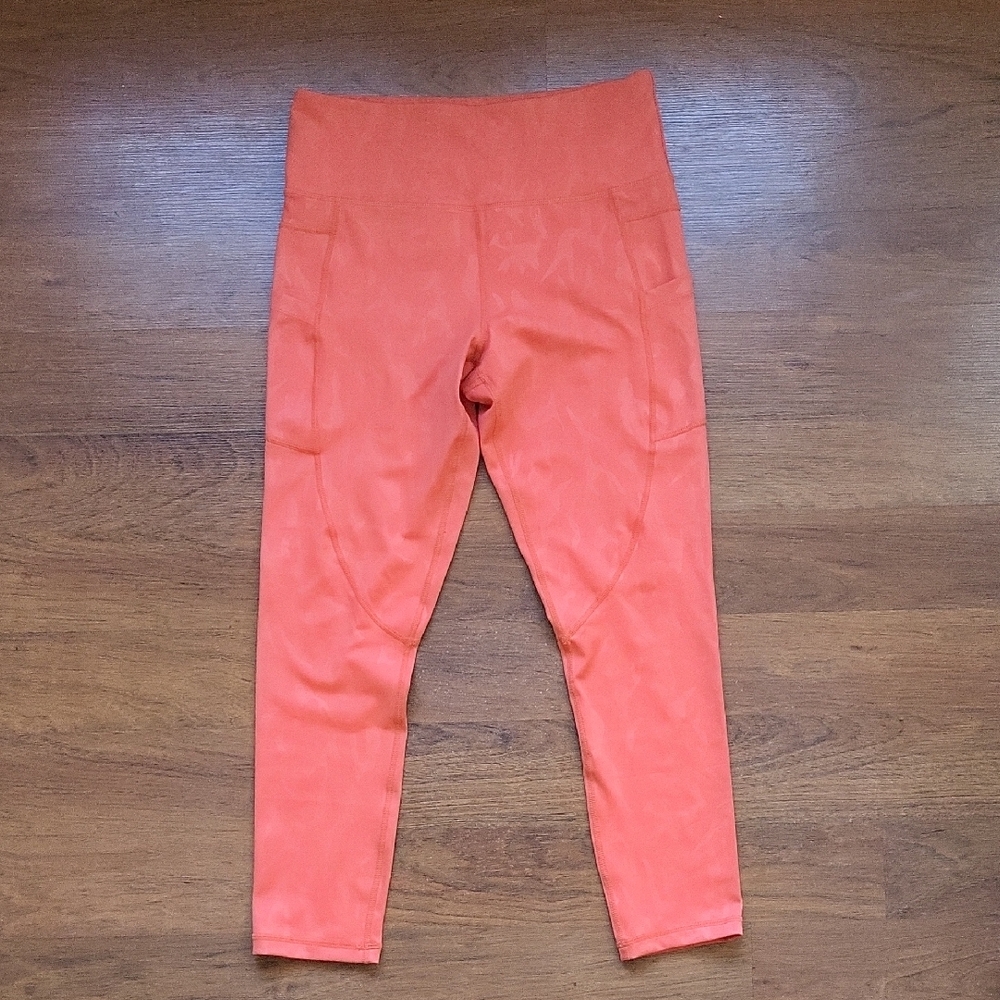 Zyia High Waisted Coral Patterned Leggings with Pockets; Size 8-10